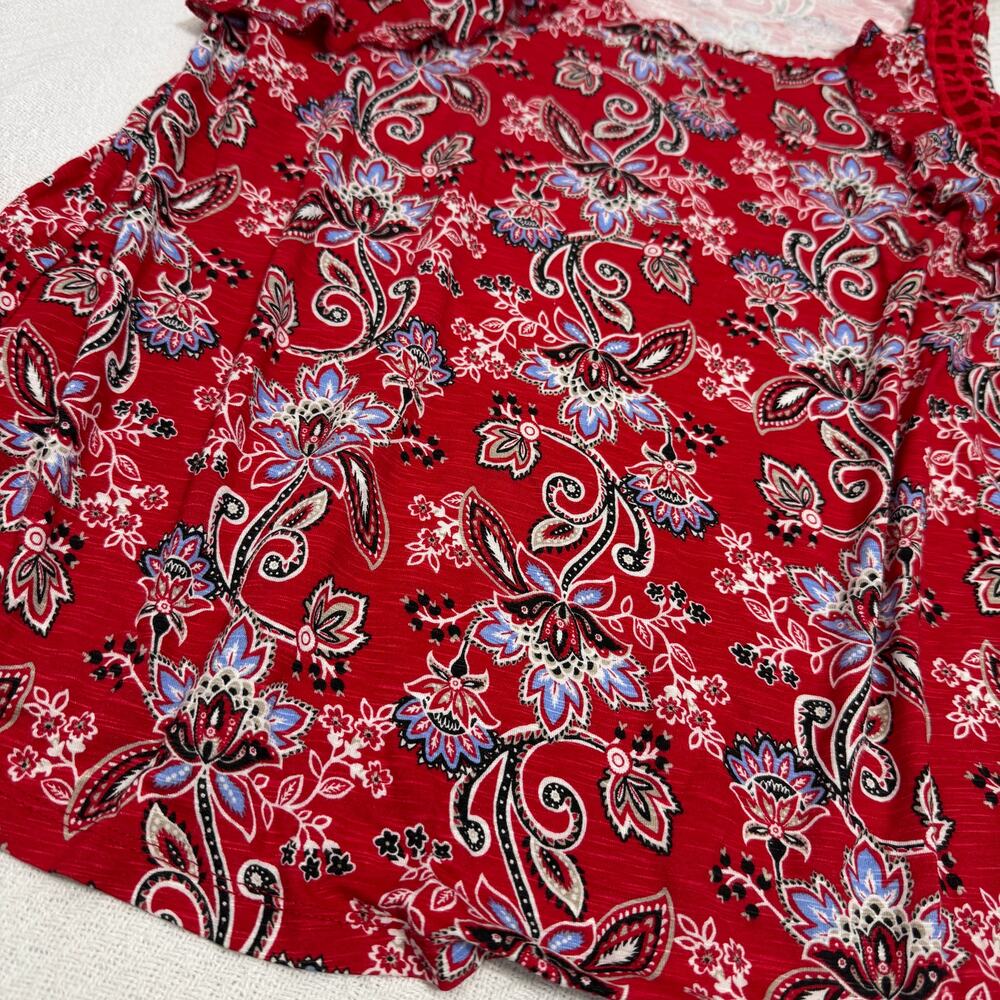 Maurices Red Paisley Lattice Ruffle Tank Top Womens Large Boho Stretch - Picture 5 of 9